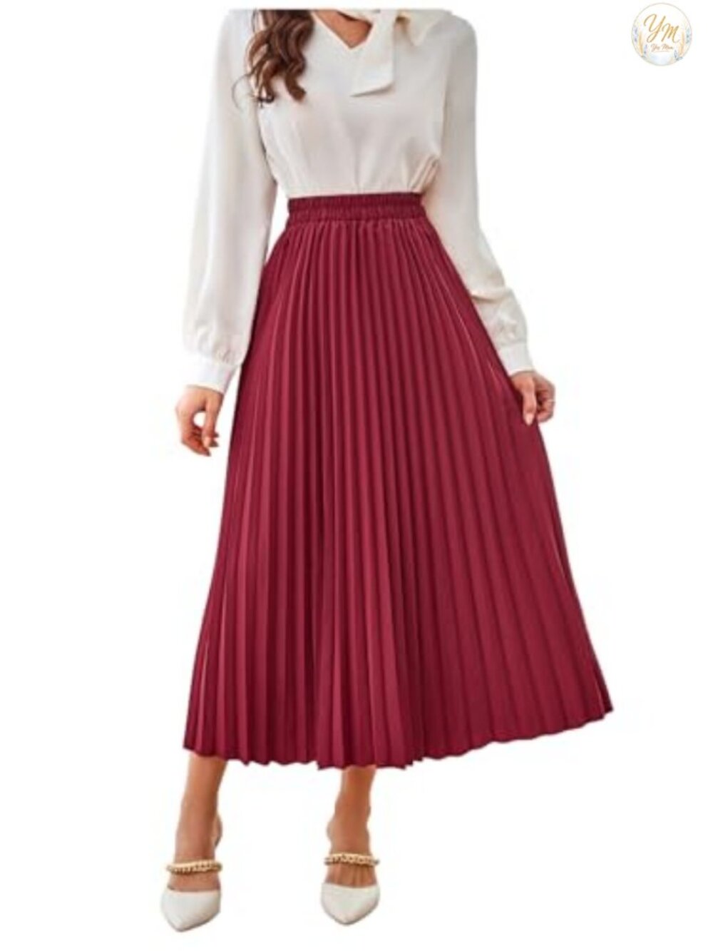 Pleated High Waisted Flowy Maxi Skirt Casual Elegant Teacher Outfit